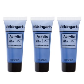 KINGART 500-124 PRO Artist Quality COBALT BLUE Acrylic Paint, 22ml (0.74oz) Tubes, 3 Pack - Set (66ml Total), Cobalt Blue