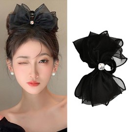 Rhinestone Bow Claw Clip Large Black Bow Clips for Hair Accessories for Women Girls Bowknot Hair Clip Barrettes with Bow Knot Hair Clip for Women Girls Rhinestones Claw Clip