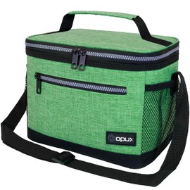 opux Insulated Lunch Box Men Women, Lunch Bag for Work School, Leakproof Soft Cooler Tote Adult, Large Lunch Pail Kids Boys Girls, Picnic Beach Food Bag with Shoulder Strap, Heather Green