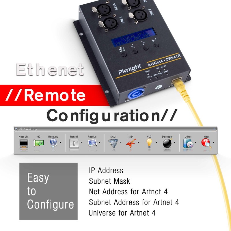 Pknight Bi-direction ArtNet DMX 2048 Ethernet Lighting Controller Interface，4 Universe/Truss
