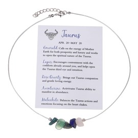 12 Constellation Zodiac Sign Choker Necklace Raw Crystal Natural Stone Healing Chakra Gemstone Horoscope Astrology Jewelry for Women Birthday Gift-Taurus
