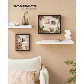 SONGMICS RPF007B02 3D Photo Frame for Filling, Photo Frame with Cord, Clips, Pins, DIY, Foam Board with Linen Surface, Glass, MDF, 22.5 x 4 x 27.5 cm, Gift Idea, Black