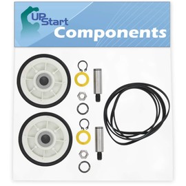 2 12001541 Drum Support Roller Kit & 1 312959 Belt Replacement for Maytag LDE9206ACE Dryer - Compatible with 303373 Drum Roller Wheel & WPY312959 Belt - UpStart Components Brand