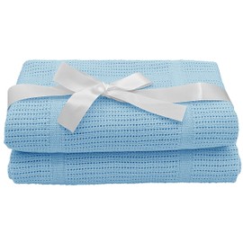 Noble & Brite Cotton Cellular Baby Blankets, Twin Pack, Cellular Blanket For Newborn Baby, Soft and Lightweight For Baby Cot, Pram, Moses Basket, Travel (90 x 60cm, Blue)