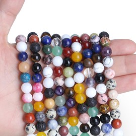 Sahoottie Pack of 100 Crystal Beads for Threading Gemstones Colourful Beads Set Natural Stone Beads for Bracelets Chains DIY Jewellery Making Crafts Multicoloured Beads 6 mm