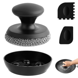 Cast Iron Scrubber Cleaner, Chainmail Scrubber for Cast Iron Pan Skillet, Dish Scouring Pad, 316 Stainless Steel Brush/Scraper for Metal Skillet Scrubbing, Wok, Dutch Oven Cleaning Kit - Thin Mesh