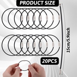 Bruislard 20 Pcs Stainless Steel Wire Rings Keychain Loop Wire Keychain Cable 6 Inch Metal Cable Key Ring Heavy Duty Luggage Tags for Hanging Keyrings Luggage Tag ID Tags
