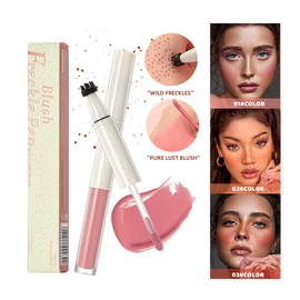DLZZRS Freckle Blush Pen, 2 in 1 Liquid Freckle Pen & Fake Freckles Stamp & Liquid Blush for Cheeks, Long Lasting Waterproof Dual-ended Freckles Tattoo for Natural Sun-kissed Makeup (#02)