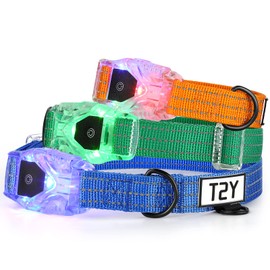 T2Y Dog Collars, 3-in-1 LED Rechargeable Dog Collar, 100% Waterproof Dog Collar and Basic Collar with Quick-Release, Suitable for all-weather use to Increase The Security of Dogs, Green M