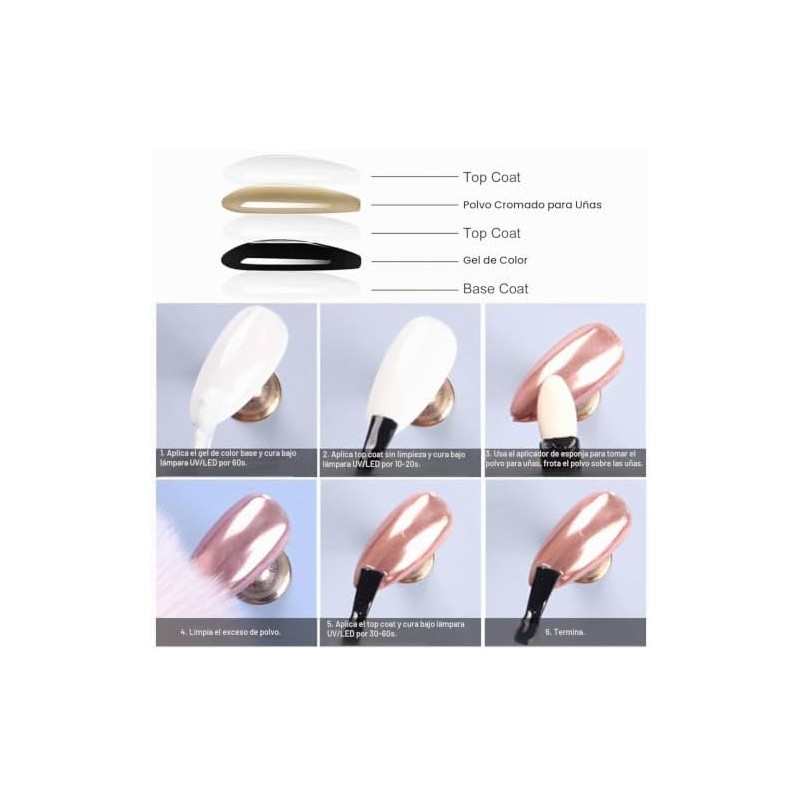 Polvo de uñas cromado, 5, 6 colores
