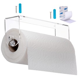 Srenta Clear Acrylic Paper Towel Holder Wall Mount Paper Towel Holder Under Cabinet, Wall Mounted Undermount Hanging Paper Towels Holder Dispenser, Holds Jumbo Rolls, Adhesive Strips & Screws Included