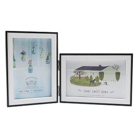 Smiling Art Wooden Picture Frame for 2 Photos Folding Picture Frame Double Frame (White + Black, 2 x 10 x 15 cm, 90 Degrees)