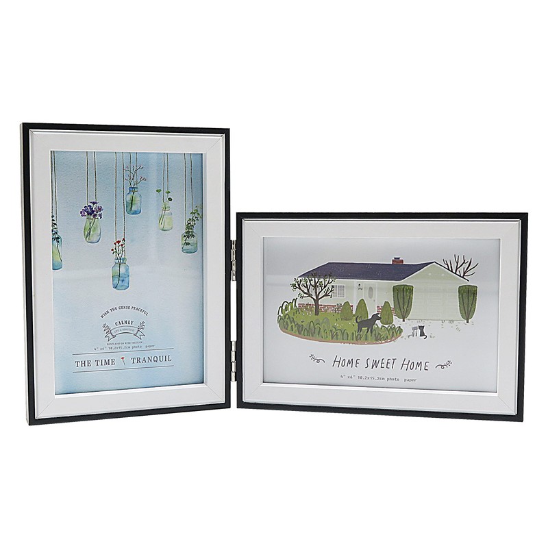 Smiling Art Wooden Picture Frame for 2 Photos Folding Picture