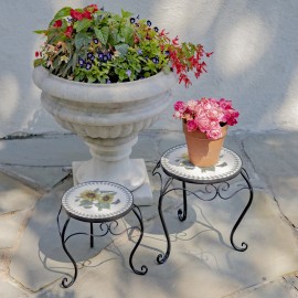 Zaer Ltd. “Marisol” Set of 2 Round Iron Mosaic Plant Stands