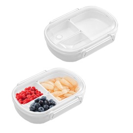 JINGHANGER Pack of 2 Snack Containers with 3 Compartments, 18 x 13.3 x 4.8 cm, Bento Snack Box, Food Storage Containers with Lid, Reusable, Small Snack Containers for Mini Fridge