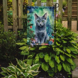 Caroline's Treasures Russian Blue Cat By the Christmas Tree Garden Flag Mailbox Flag Decorative Yard Flag Banner Outside Patio Artwork Yard Flower Beds, Garden Size, Multicolor