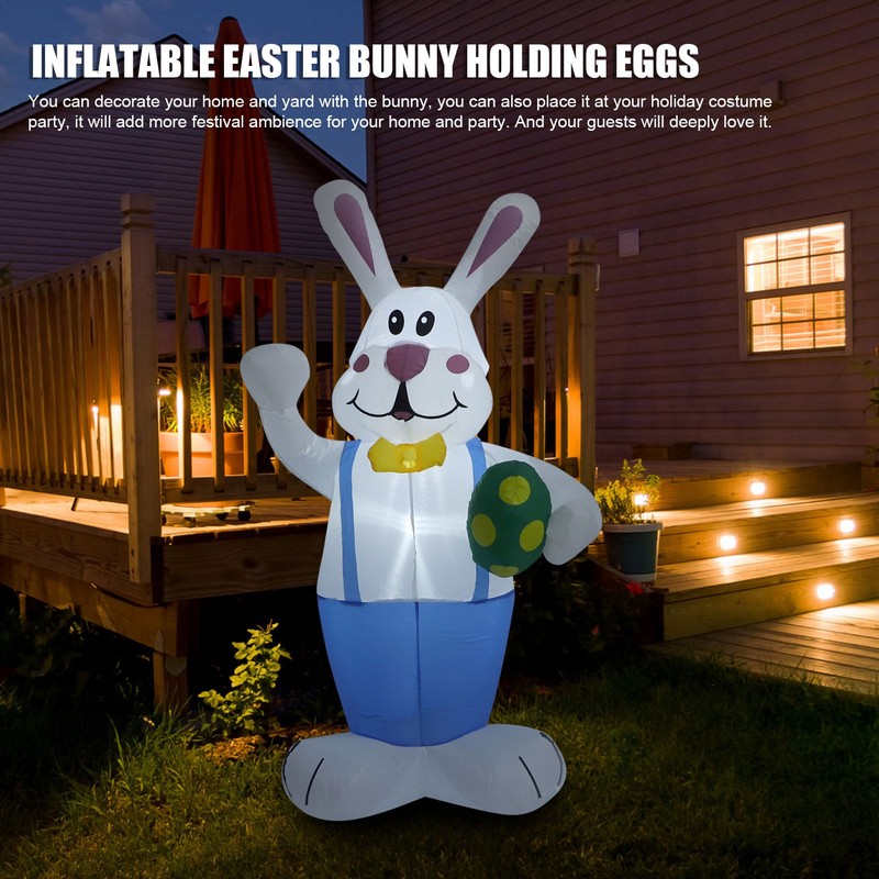 6.5FT High Easter Blue Bunny Holding Easter Egg Inflatable Yard