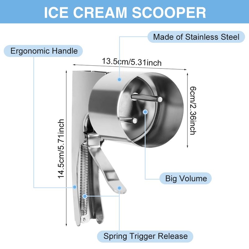 Stainless Steel Ice Cream Scooper with Trigger Release - Big
