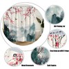 Cherry Blossom Mountain Shower Curtain,Pink Floral Misty Forest Asian Japanese
