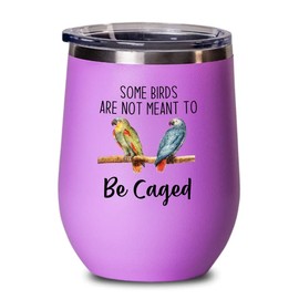 Bird Lover Pink Edition Wine Tumbler 12oz - Birds to be Caged - Hummingbird Nest Cage Parrot Dad Gardening Outdoor Birdwatcher Feeder