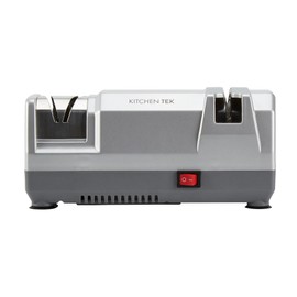Restaurantware-Kitchen Tek 2-Stage Electric Knife Sharpener, 1 Straight-Edge Knife Sharpener With Diamond Grinding Wheel - 120 Voltage, Quick Sharpening, Gray Plastic Sharpener For Kitchen Knives