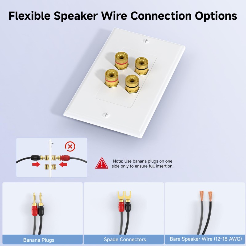 Cable Matters 2-Pack Speaker Wire Wall Plate, Gold Plated Speaker
