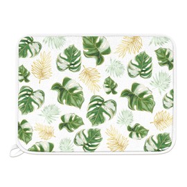 Tailus Spring Summer Palm Leaves Dish Drying Mat for Kitchen Counter, Gold Monstera Tropical Microfiber Absorbent Dish Drainer Mat, Hawaii Seasonal Reversible Drying Pad Home Decor 18 x 24 Inch
