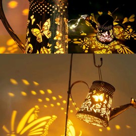 Nepivel Solar Watering Can with Lights Outdoor Hanging Lantern Metal Waterproof Garden
