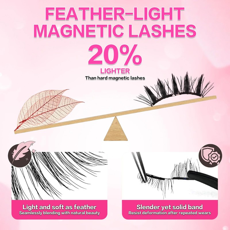 Upgrade Soft Magnetic Eyelashes with Applicator Reusable No Glue Needed