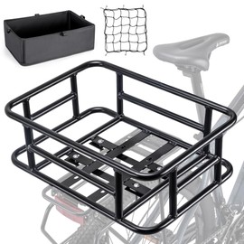 CXWXC Rear Bike Basket - Large Bicycle Rear Basket with Cargo Net and Liner-Rear Cargo Rack Bike Basket for Bike, Electric Bike, Ebike, BLACK