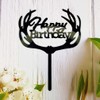 Antlers - Decoración para tartas de feliz cumpleaños (acrílico negro)