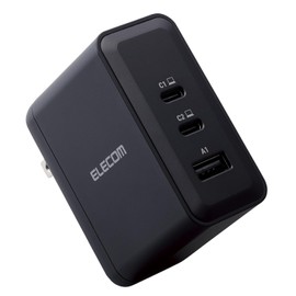 Elecom ACDC-PD65100BK Charger, 100 W, 3 Ports, USB PD Compatible, Rapid Charger, 3 Devices Simultaneously, Folding Plug, Meets PSE Technical Standards, Black