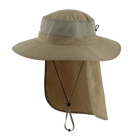 Magracy Unisex Womens Outdoor Wide Brim Sun Hat Mesh UPF50+ Safari Hats with Neck Flap Fishing Hats Light Khaki Green