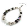 Black/White/Transparent Ceramic/Glass Bead Hoop Earrings In Silver Tone - 80mm