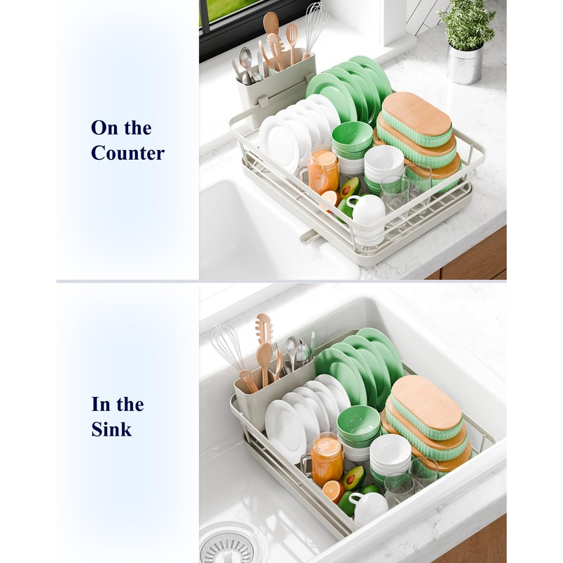 Kitsure Dish Drying Rack - Compact Dish Rack with Utensil