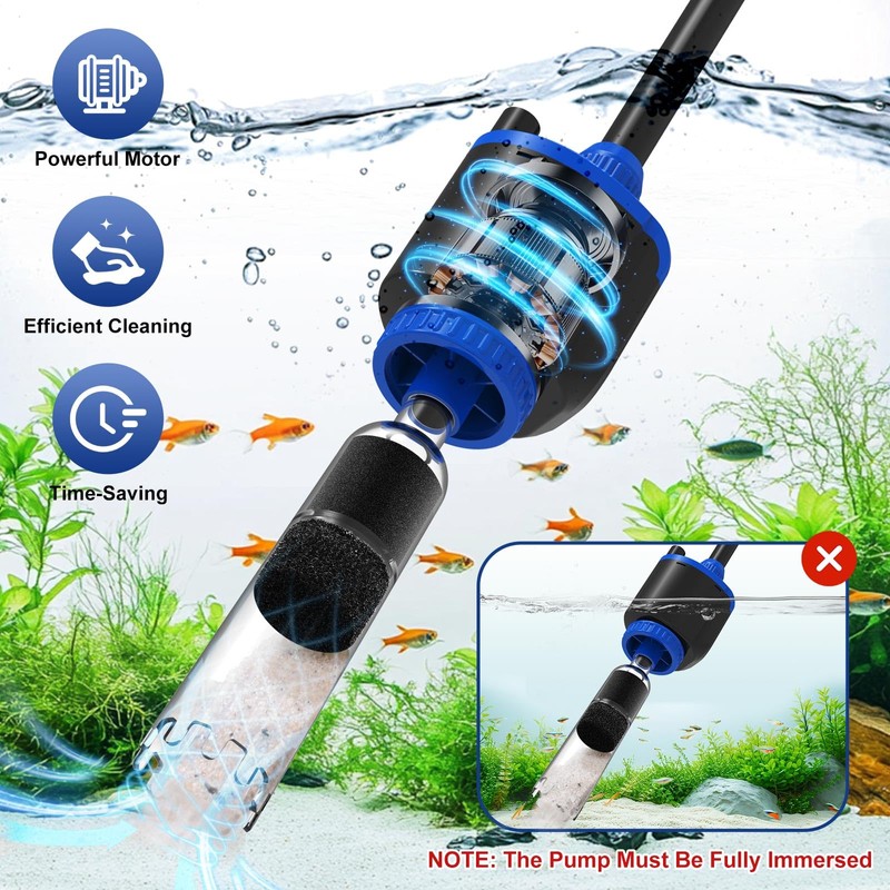 AQQA DC 36W Electric Aquarium Vacuum Gravel Cleaner 6-in-1 Multifunctional