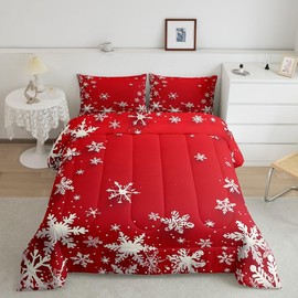 Erosebridal Merry Christmas Comforter Set Twin Size, Christmas Snowflake Bedding Set for Kids Boys Girls Women, Xmas Decor Duvet Insert Red Soft Microfiber Down Comforter with 1 Pillow Case, Red