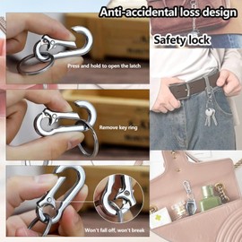 Pack of 10 Carabiner Keyrings, folaoerrr Metal Carabiner Keyring, Removable Small Carabiner Hook, Key Ring with Carabiner, with Storage Box (Silver, Shiny Black)