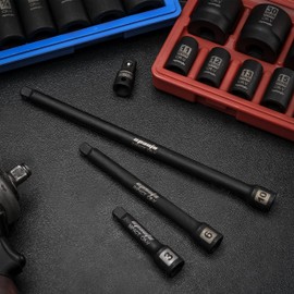 EPAuto 3/8-Inch Drive Impact Socket Extension Bar Set, Premium Chrome Vanadium Steel Alloy (Cr-V), Including 3, 6, 10 inches, 3 Pieces with Black Phosphate Coating