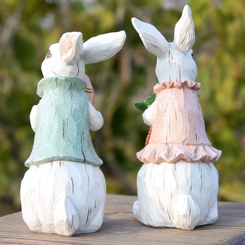 Hodao Easter Bunny Decorations Spring Home Decor Bunny Figurines(Easter White
