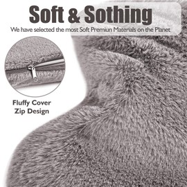 Large Hot Water Bottle with Cover 3L, Extra Large Hot Water Bag with Hands Warmer Pocket, Furry Big Hot Water Bottle with Faux Fur Cover, Fluffy Hot Water Bottle Cover Zipper Design