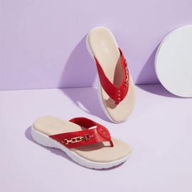 LRECHEU Chanclas de moda para mujer, cómodas, ortopédicas, con soporte para el arco, sandalias de cuña, sandalias para caminar con cojín grueso suave para el verano, Rojo, 8 US