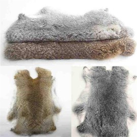 2xNatural Tanned Gray Rabbit Hide Skin 10" by 12" Rabbit Pelt with Sewing Quality Leather (Natural Yellow Tan+ Natural Gray),2pack