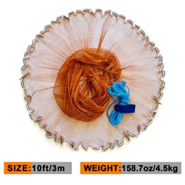 Ghanneey Fishing Cast Net Throwing Fishing Net with Zinc Plated Weights for Bait Trap Fish Heavy Duty Casting Net Saltwater and Freshwater, 7FT Radius Size