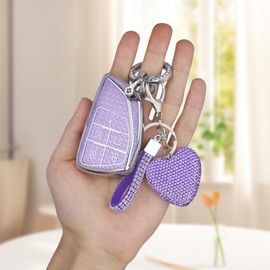 Vicoca for Chevy Key fob Cover with Diamond Heart Keychain for 2022 2023 2024 Chevy Silverado 1500 GMC Sierra 1500, Car Accessories TPU for 2024 Silverado Sierra 2500HD 3500HD, Purple