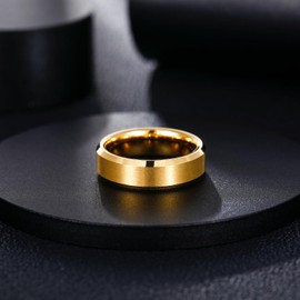 Greenpod 6MM 24K Gold Tungsten Carbide Engagement Rings Beveled Edge Matte Finish Wedding Band for Men Size 9