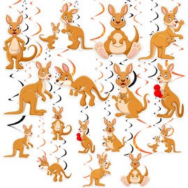 SHADOAMP Kangaroo Party Decorations, 24pcs Kangaroo Hanging Swirls Australian Animal Hanging Ceiling Streamers for Kangaroo Lover Wild Zoo Animal Birthday Baby Shower Party Supplies