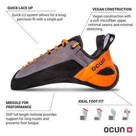 Ocun Jett Lu Bouldering Shoe | Rock Climbing Shoe, Grey/Orange, 14