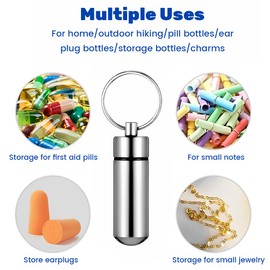 XYTAHDM Pack of 4 Small Pill Box with Key Ring, Mini Aluminium Pill Box, Waterproof Key Ring, Pill Bottle, Portable Waterproof Pill Holder, for Travel, Camping