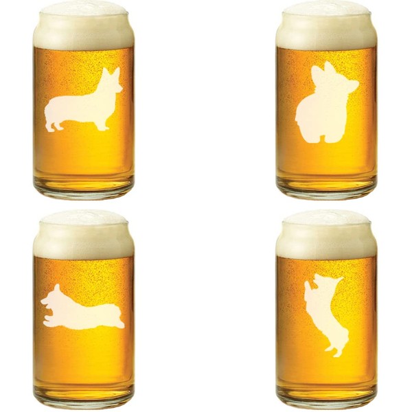 MIP 16 oz Beer Can Glass Set of 4 Corgi